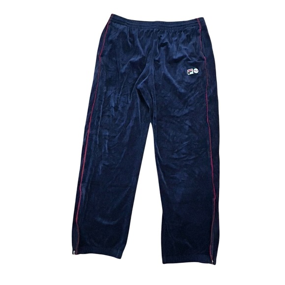Fila Other - Vintage FILA Velour Track Pants Navy Blue Red Piping Size XL 90s Y2K Zip Ankle